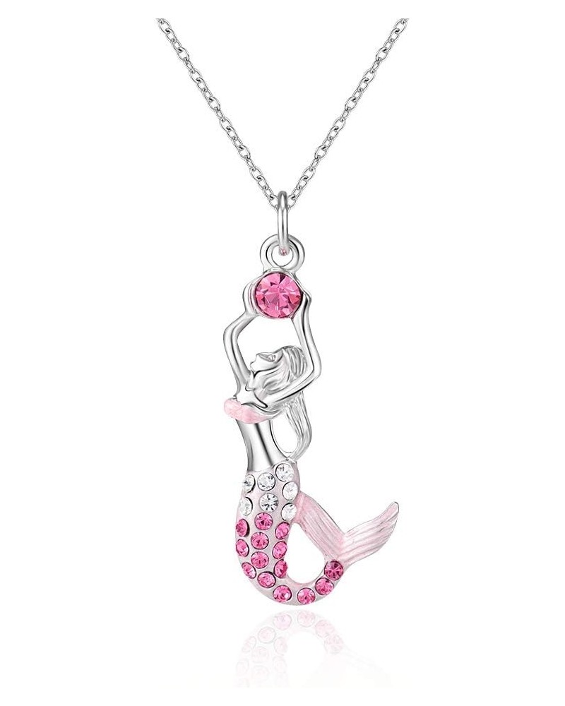 Mermaid Crystal Necklace for Girls Wemen, Chain 18+2 inches Pink-2 $7.79 Necklaces