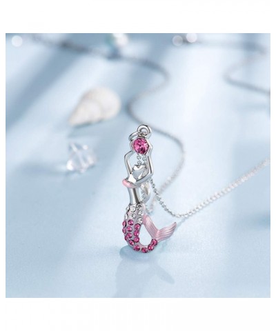 Mermaid Crystal Necklace for Girls Wemen, Chain 18+2 inches Pink-2 $7.79 Necklaces