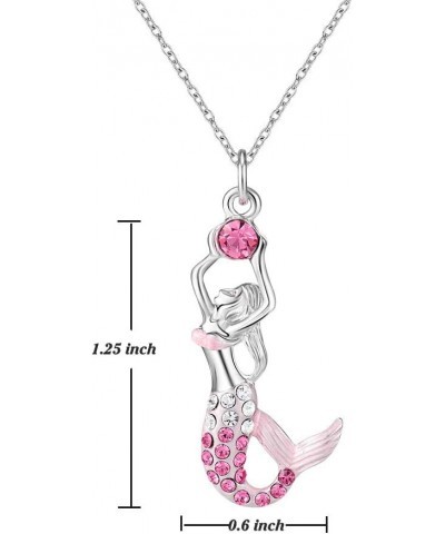 Mermaid Crystal Necklace for Girls Wemen, Chain 18+2 inches Pink-2 $7.79 Necklaces