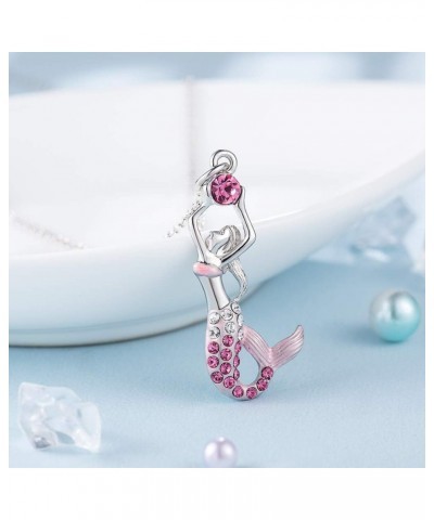 Mermaid Crystal Necklace for Girls Wemen, Chain 18+2 inches Pink-2 $7.79 Necklaces