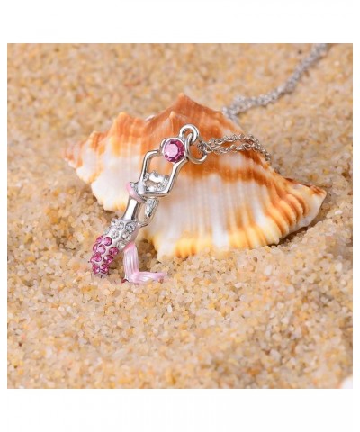 Mermaid Crystal Necklace for Girls Wemen, Chain 18+2 inches Pink-2 $7.79 Necklaces