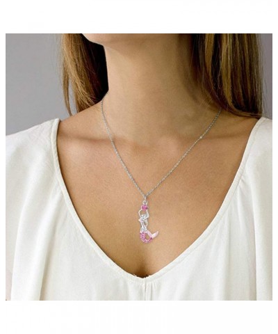 Mermaid Crystal Necklace for Girls Wemen, Chain 18+2 inches Pink-2 $7.79 Necklaces