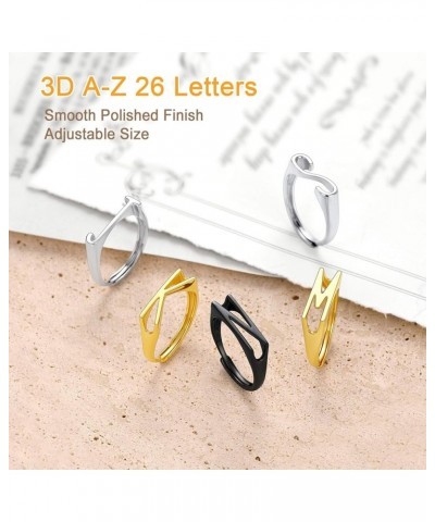 Initial Ring S925 Stamped Alphabet A-Z Stacking Ring Sterling Silver Sideways Statement Rings for Women Men, Adjustable Size ...