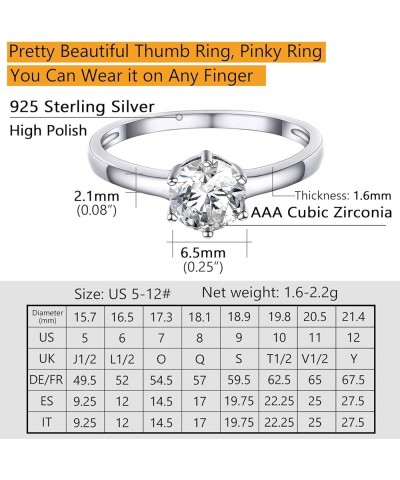 1 Carat Cubic Zirconia Rings for Women Engagement Wedding Band 925 Sterling Silver Six-Prong Setting Round Solitaire Size 5-1...