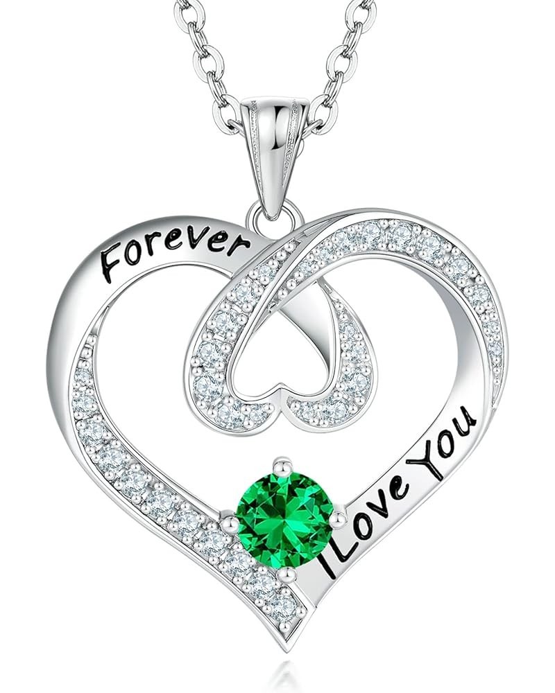 I Love You Forever Love Heart Necklaces for Women 925 Sterling Silver with Birthstone Zirconia, Birthday Gift for Wife Mom Gi...