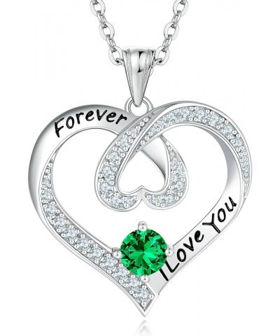 I Love You Forever Love Heart Necklaces for Women 925 Sterling Silver with Birthstone Zirconia, Birthday Gift for Wife Mom Gi...