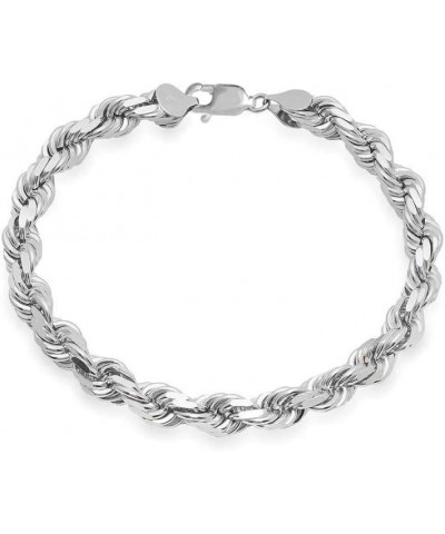 Sterling Silver Authentic Italian 4MM, 4.5MM 6MM 7.5MM 8.5 MM Solid Diamond Cut Twist Rope Chain Bracelet-Thick Braided Brace...