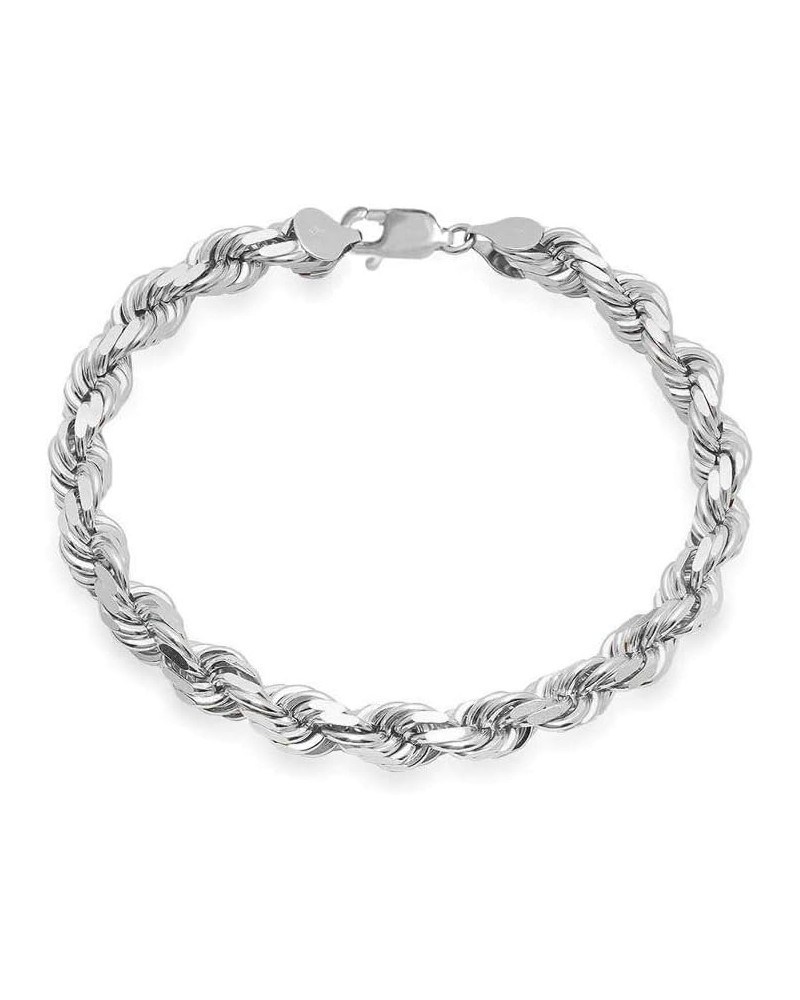 Sterling Silver Authentic Italian 4MM, 4.5MM 6MM 7.5MM 8.5 MM Solid Diamond Cut Twist Rope Chain Bracelet-Thick Braided Brace...