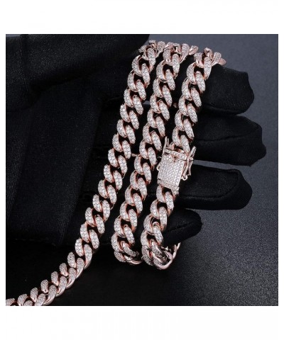 12mm Miami Cuban Link Chain Iced Out CZ Diamond Curb Choker Necklace with Giftbox for Men Women Rose Gold-Necklace-12mm 20.0 ...