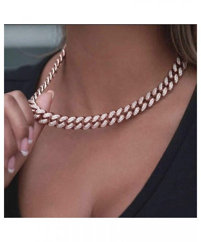 12mm Miami Cuban Link Chain Iced Out CZ Diamond Curb Choker Necklace with Giftbox for Men Women Rose Gold-Necklace-12mm 20.0 ...