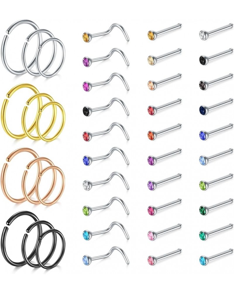 18g 20g 22g Nose Rings Surgical Steel Nose Ring Nose Rings Hoops Studs Diamond Nose Nostril Piercing Jewelry for Women Men Si...