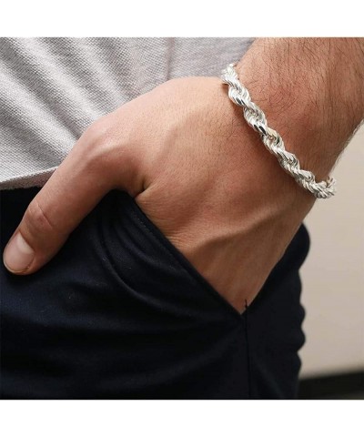 Sterling Silver Authentic Italian 4MM, 4.5MM 6MM 7.5MM 8.5 MM Solid Diamond Cut Twist Rope Chain Bracelet-Thick Braided Brace...