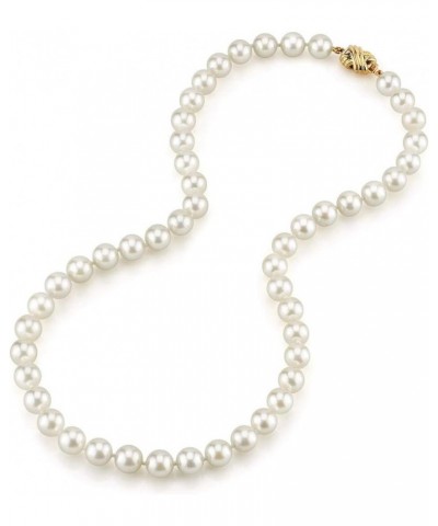 14K Gold Hanadama Quality Round Genuine White Japanese Akoya Saltwater Cultured Pearl Necklace in 16" Choker Length for Women...