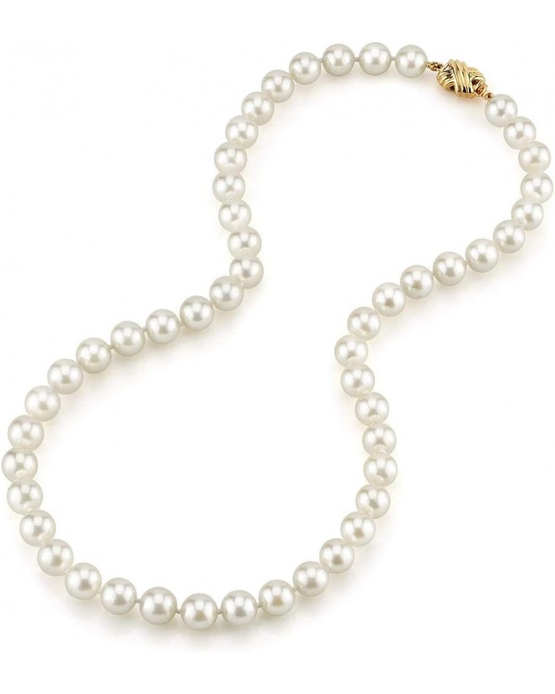 14K Gold Hanadama Quality Round Genuine White Japanese Akoya Saltwater Cultured Pearl Necklace in 16" Choker Length for Women...