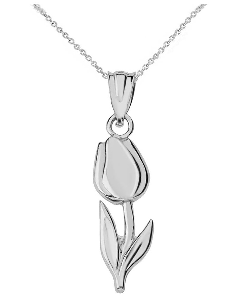 Beautiful 10k White Gold Floral Tulip Flower Charm Pendant Necklace 20.0 Inches $65.99 Necklaces