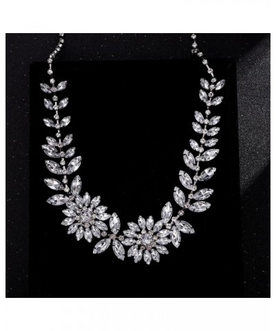 Flower Collar Necklaces Gothic Silver Rhinestones Floral Statement Bib Necklaces for Women Crystal Jewelry Necklaces for Even...