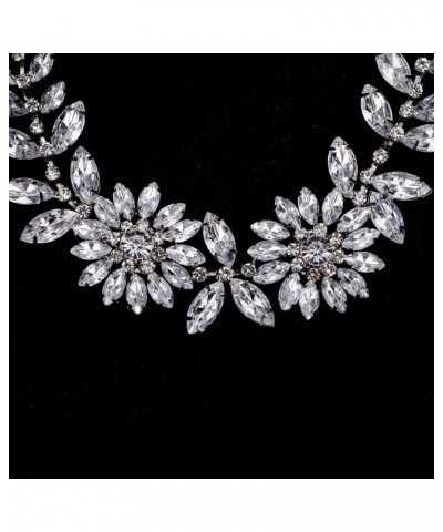 Flower Collar Necklaces Gothic Silver Rhinestones Floral Statement Bib Necklaces for Women Crystal Jewelry Necklaces for Even...