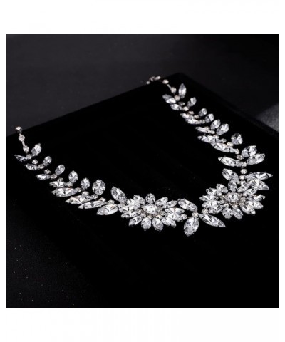 Flower Collar Necklaces Gothic Silver Rhinestones Floral Statement Bib Necklaces for Women Crystal Jewelry Necklaces for Even...