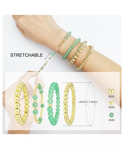 Gold Beaded Bracelets for Women Girls Natural Stone Stackable 14K Gold Plated 4-5PCS Bead Ball Stretch Bracelet Set Minimalis...