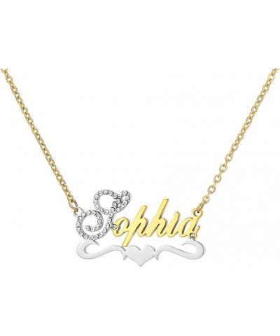 Custom Gold My Name Necklace Plate Dainty Initial Necklace Personalized Customizable Short Crystal Necklaces for Women Sophia...