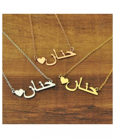 Arabic Name Necklace Personalized with Heart, 18K Gold-Plated Custom Name Pendant Necklace for Women Heart Style - Silver 20....