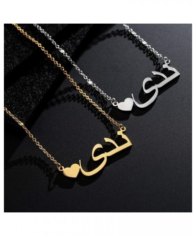 Arabic Name Necklace Personalized with Heart, 18K Gold-Plated Custom Name Pendant Necklace for Women Heart Style - Silver 20....