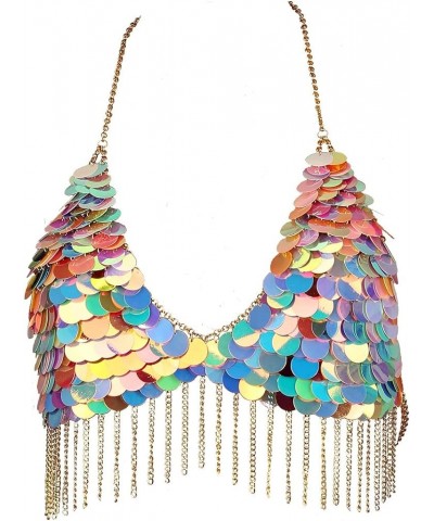 Color Sequin Body Chain Jewelry For Women Sexy Bikini Bra Top Chain Harness Bra Tassels Mixed color $18.19 Body Jewelry