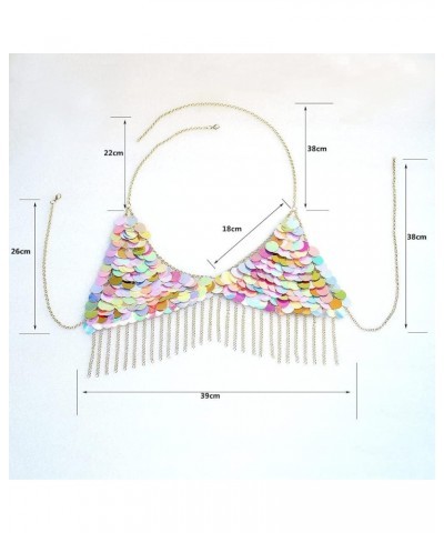 Color Sequin Body Chain Jewelry For Women Sexy Bikini Bra Top Chain Harness Bra Tassels Mixed color $18.19 Body Jewelry