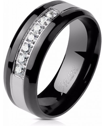 His Hers Couple Ring Set Womens One Carat Princess CZ Black Stainless Steel Wedding Engagement Ring Set Mens 7 CZ Wedding Ban...