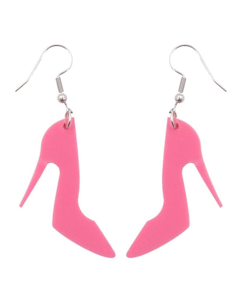 Pink Girl Earrings Acrylic Pink Drop Earring Hot Pink Silhouette Earring for Women Girls high heels $7.83 Earrings