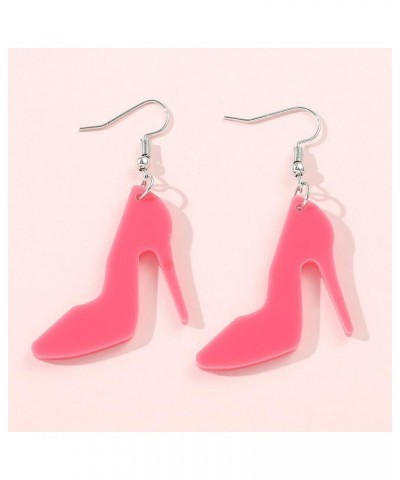 Pink Girl Earrings Acrylic Pink Drop Earring Hot Pink Silhouette Earring for Women Girls high heels $7.83 Earrings