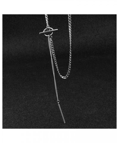 Lariat Bar Y Choker Pendant Necklace Stainless Steel for Women Girls Men Silvery Long Tassel Dangle Toggle Chain Pendants Nec...