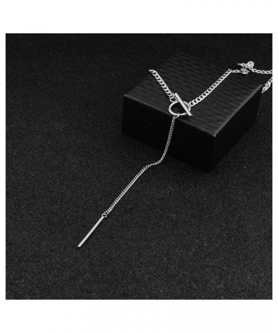 Lariat Bar Y Choker Pendant Necklace Stainless Steel for Women Girls Men Silvery Long Tassel Dangle Toggle Chain Pendants Nec...