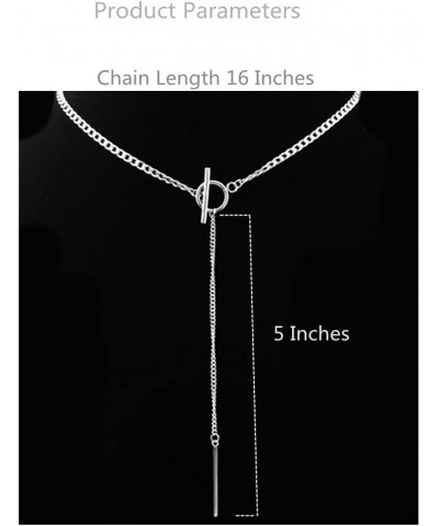 Lariat Bar Y Choker Pendant Necklace Stainless Steel for Women Girls Men Silvery Long Tassel Dangle Toggle Chain Pendants Nec...