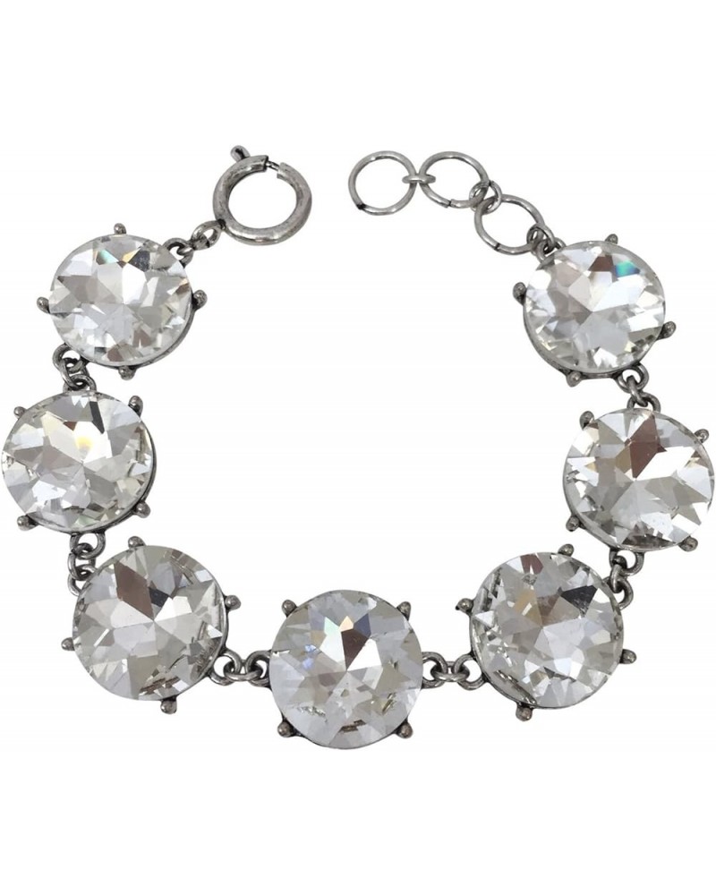 Large Round Rhinestone Bling Bridal Prom Formal Fancy Clasp Bracelet Clear Silver Tone $15.48 Bracelets