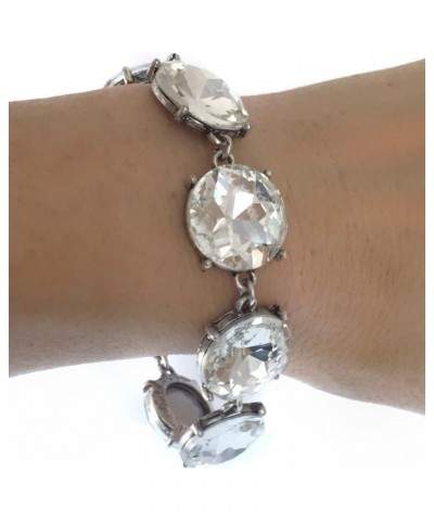 Large Round Rhinestone Bling Bridal Prom Formal Fancy Clasp Bracelet Clear Silver Tone $15.48 Bracelets