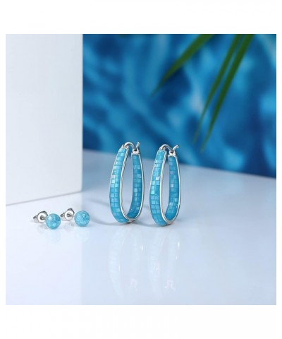 Rhodium Plated Oval Inside Out Shell Hoop Earrings For Women&Girls Fashion Jewelry Gift Sky-Blue Shell $10.32 Earrings