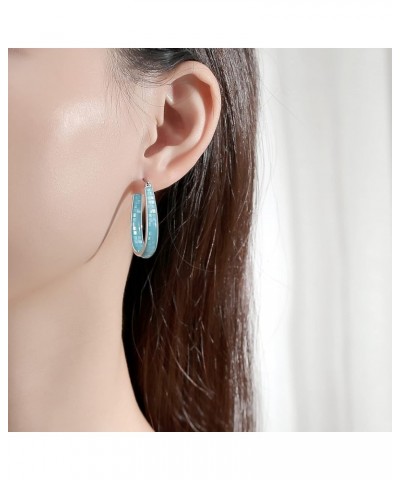 Rhodium Plated Oval Inside Out Shell Hoop Earrings For Women&Girls Fashion Jewelry Gift Sky-Blue Shell $10.32 Earrings