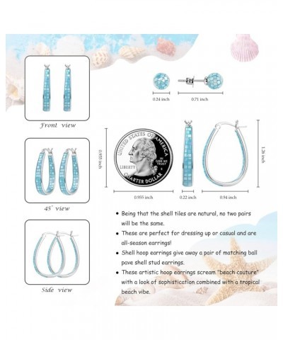 Rhodium Plated Oval Inside Out Shell Hoop Earrings For Women&Girls Fashion Jewelry Gift Sky-Blue Shell $10.32 Earrings