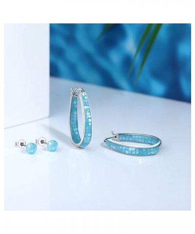 Rhodium Plated Oval Inside Out Shell Hoop Earrings For Women&Girls Fashion Jewelry Gift Sky-Blue Shell $10.32 Earrings