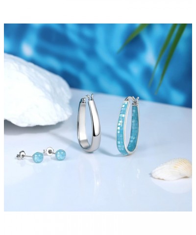 Rhodium Plated Oval Inside Out Shell Hoop Earrings For Women&Girls Fashion Jewelry Gift Sky-Blue Shell $10.32 Earrings