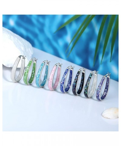 Rhodium Plated Oval Inside Out Shell Hoop Earrings For Women&Girls Fashion Jewelry Gift Sky-Blue Shell $10.32 Earrings