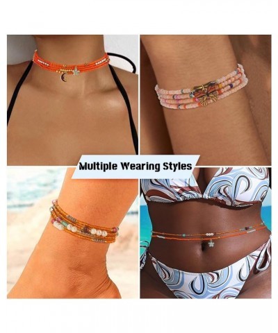 24-39inch African Waist Beads for Women 8Pcs Elastic Belly Beads Colorful Beaded Waist Jewelry Accessories Body Chain Orange ...