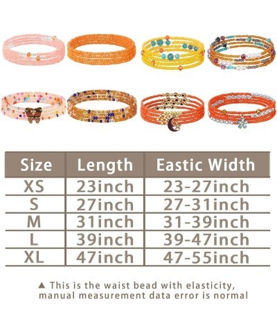 24-39inch African Waist Beads for Women 8Pcs Elastic Belly Beads Colorful Beaded Waist Jewelry Accessories Body Chain Orange ...