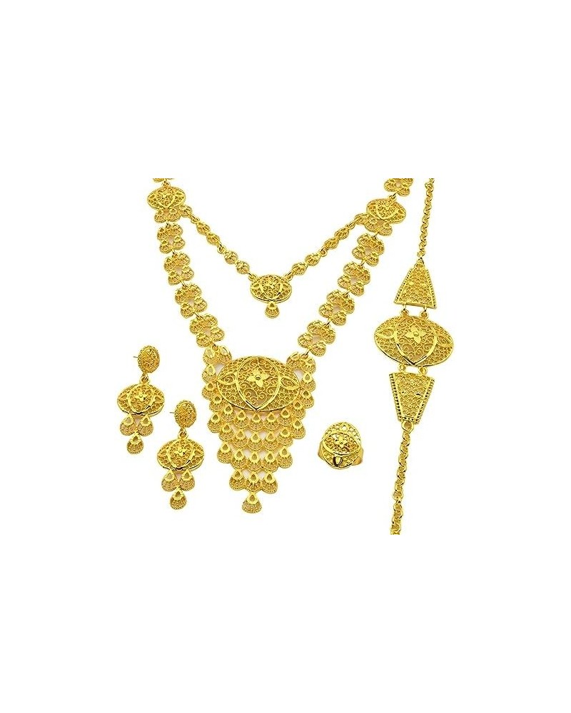 Ethiopian Tassel 24k Gold Plated Jewelry Sets For Women Arabic Wedding Indian Bridal Dubai Necklace Earrings Bracelet Ring Se...