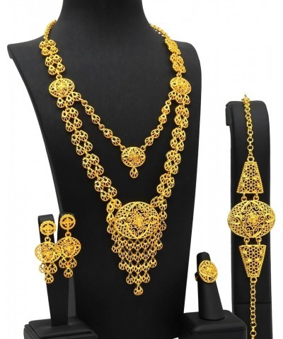 Ethiopian Tassel 24k Gold Plated Jewelry Sets For Women Arabic Wedding Indian Bridal Dubai Necklace Earrings Bracelet Ring Se...