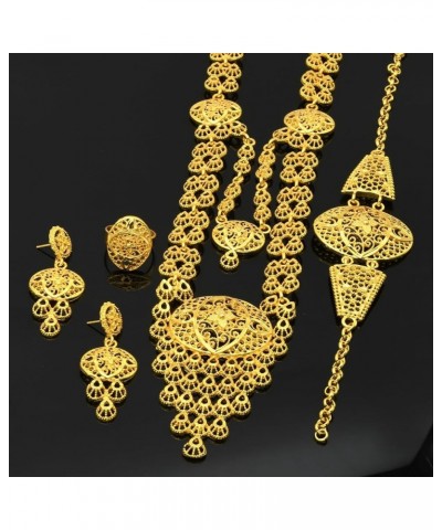 Ethiopian Tassel 24k Gold Plated Jewelry Sets For Women Arabic Wedding Indian Bridal Dubai Necklace Earrings Bracelet Ring Se...