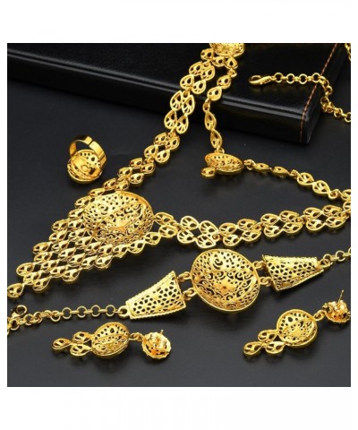 Ethiopian Tassel 24k Gold Plated Jewelry Sets For Women Arabic Wedding Indian Bridal Dubai Necklace Earrings Bracelet Ring Se...