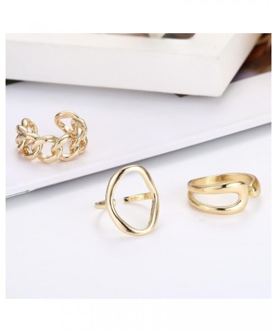 16PCS Gold Dome Chunky Rings for Women 18K Gold Plated Croissant Braided Twisted Stacking Round Signet Adjustable Open Rings ...