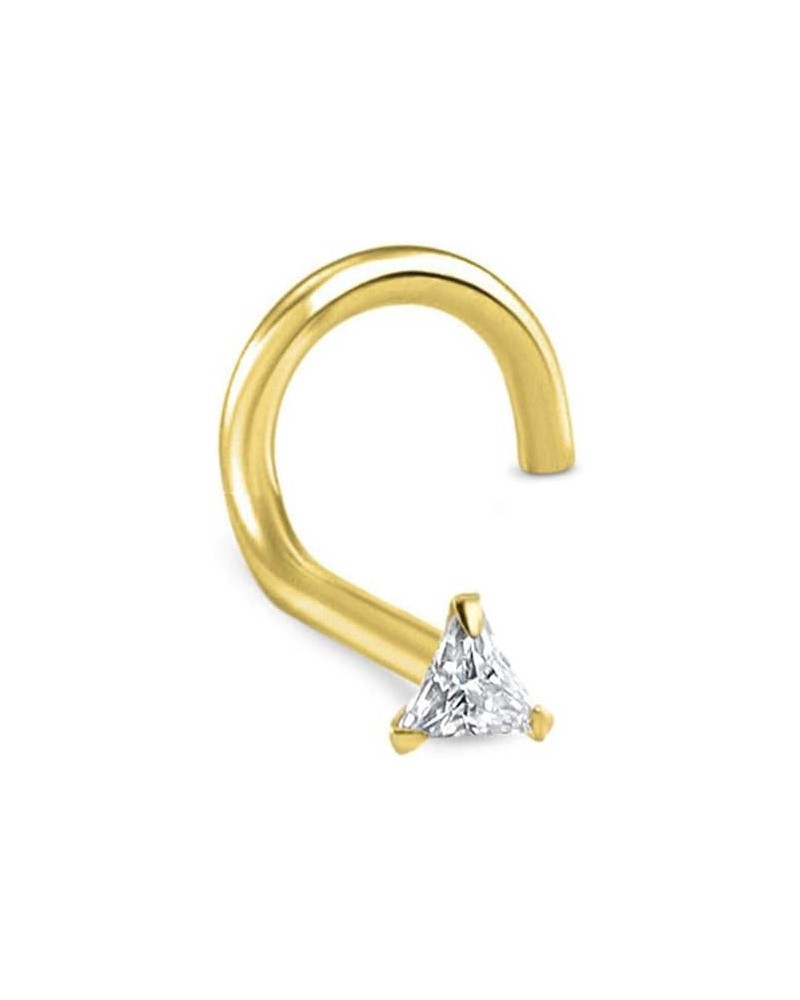 14k Solid Yellow Gold Nose Ring, Stud, Nose Screw, L Bend, Nose Bone Triangle CZ 22G 20G or 18G 22 Gauge - Left Nose Screw $1...